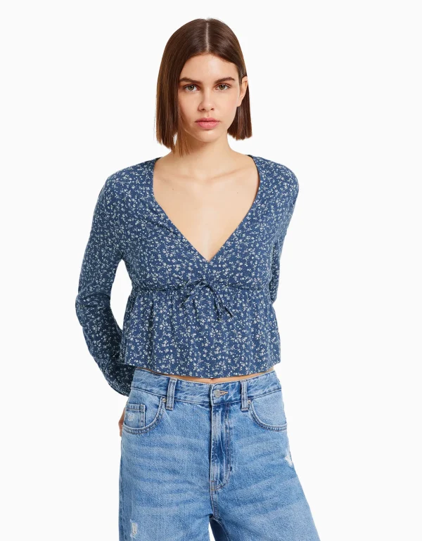 Fashion Blusa manga larga print flores lazada MUJER Camisas y blusas