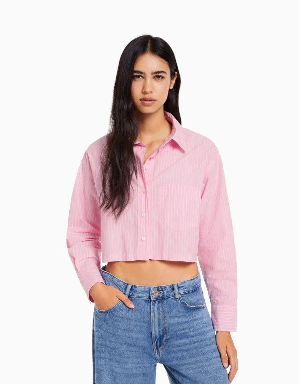 Outlet Camisa manga larga cropped popelín MUJER Camisas y blusas