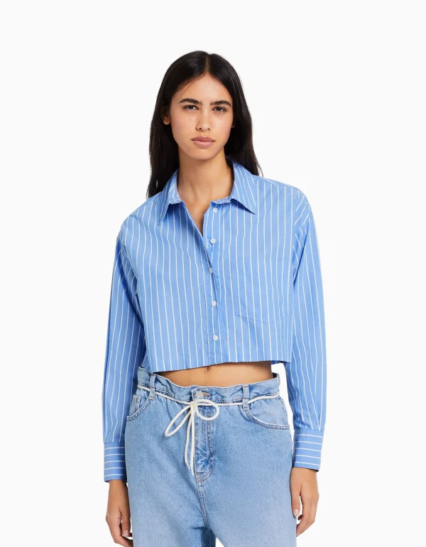 Discount Camisa manga larga cropped popelín MUJER Camisas y blusas