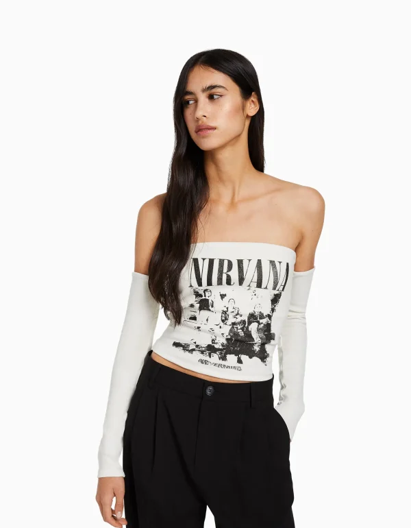 Flash Sale Camiseta bandeau manga larga print Nirvana MUJER Colaboraciones®