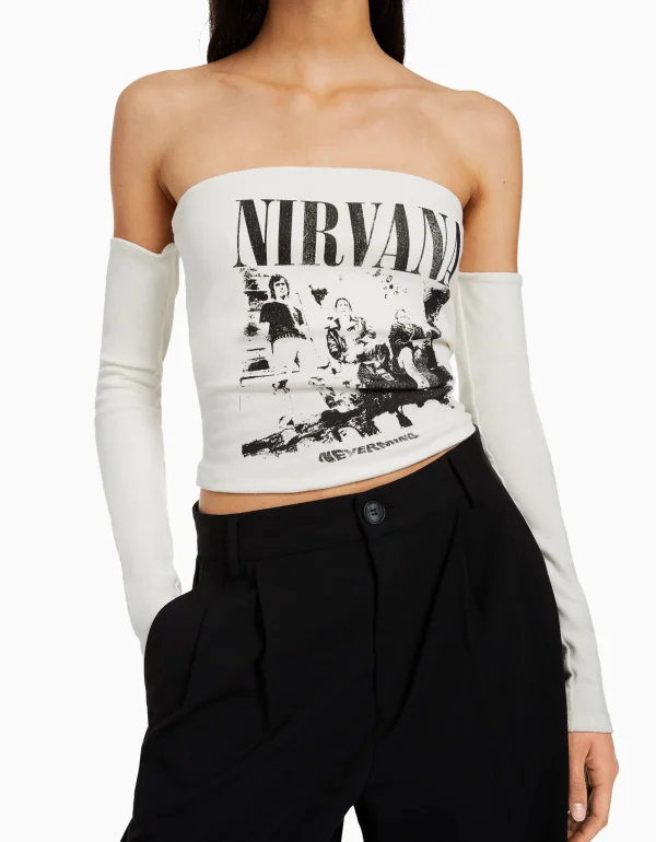 Flash Sale Camiseta bandeau manga larga print Nirvana MUJER Colaboraciones®