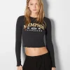 Fashion Camiseta cropped manga larga print MUJER Varsity