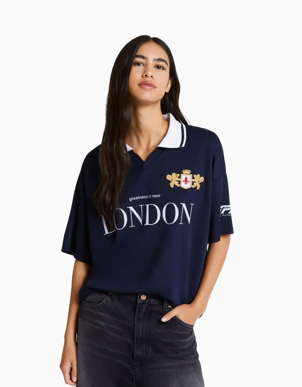 Discount Camiseta manga corta cuello polo fútbol MUJER Varsity