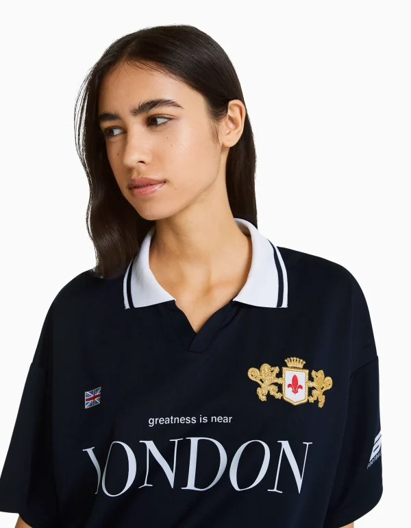 Discount Camiseta manga corta cuello polo fútbol MUJER Varsity