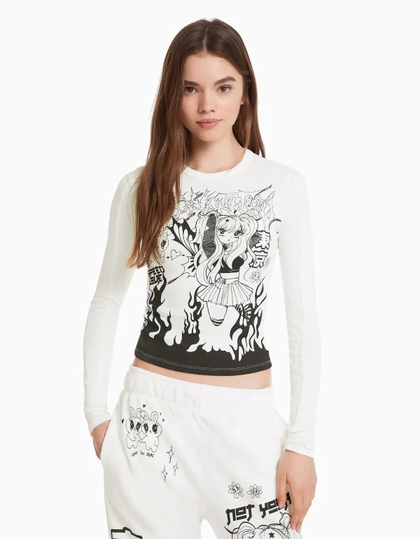 Flash Sale Camiseta manga larga print anime MUJER Camisetas