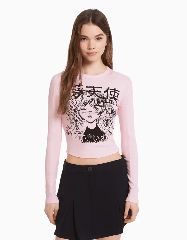 Hot Camiseta manga larga print anime MUJER Camisetas