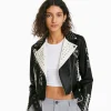 Best Sale Cazadora biker efecto piel tachas MUJER Efecto piel