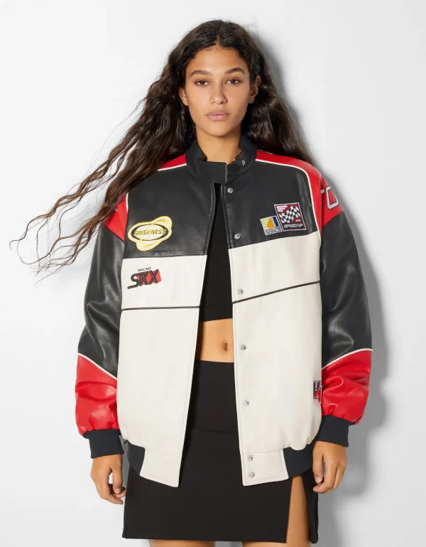 New Cazadora bomber efecto piel racing MUJER BSK Teen