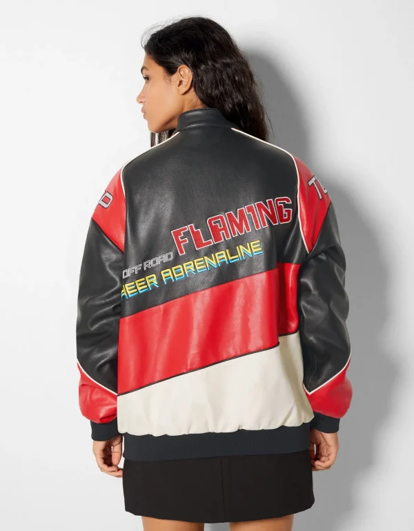 New Cazadora bomber efecto piel racing MUJER BSK Teen