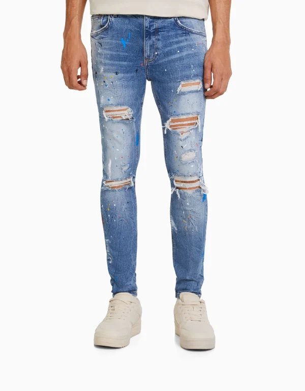 Hot Jeans skinny rotos pintura HOMBRE Denim