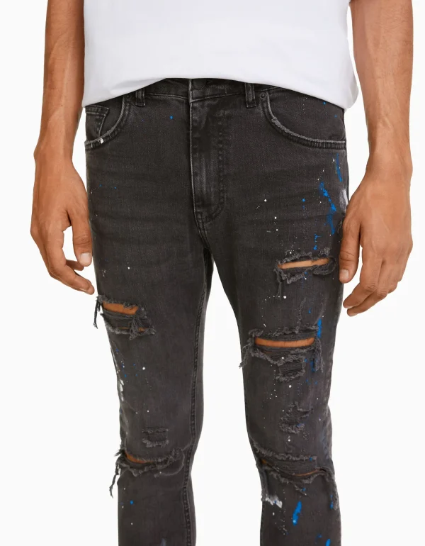 Cheap Jeans skinny rotos pintura HOMBRE Denim