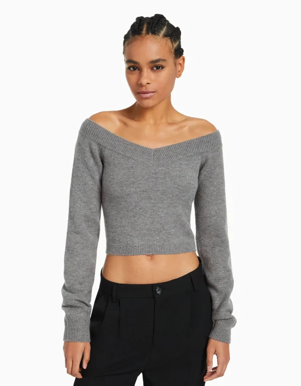 Best Sale Jersey cuello pico cropped MUJER Punto