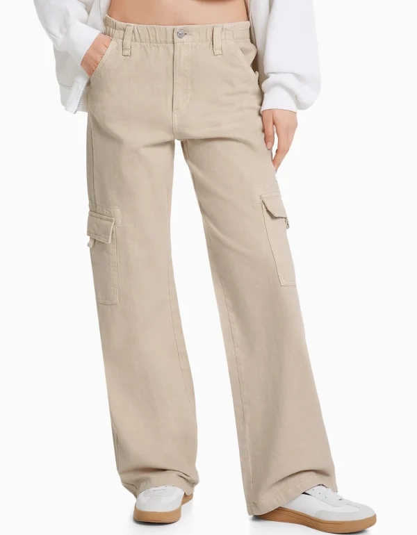 Flash Sale Pantalón cargo straight sarga goma cintura MUJER BSK Teen