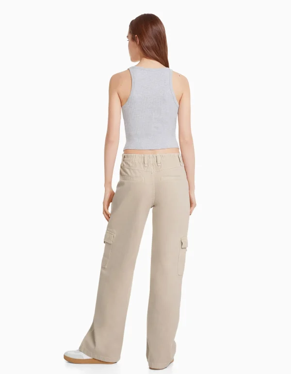 Flash Sale Pantalón cargo straight sarga goma cintura MUJER BSK Teen