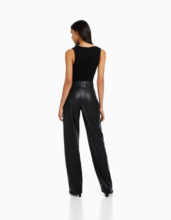 Clearance Pantalón straight slim efecto piel MUJER Efecto piel