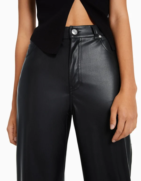 Clearance Pantalón straight slim efecto piel MUJER Efecto piel