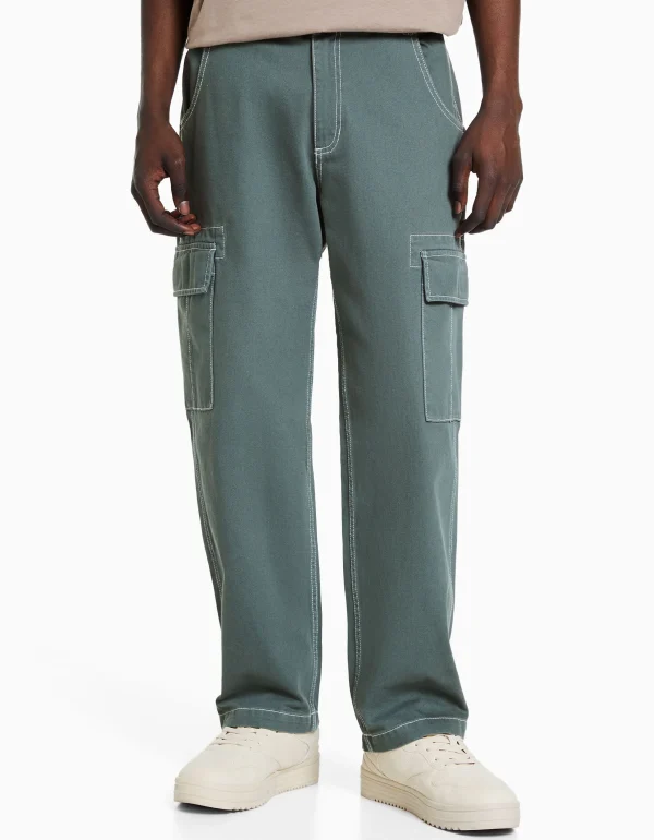 Sale Pantalón wide cargo hilo contraste HOMBRE Pantalones