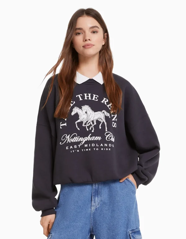 Online Sudadera cuello polo print MUJER BSK Teen