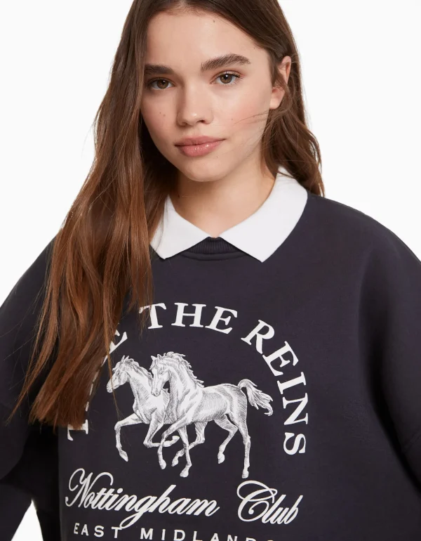 Online Sudadera cuello polo print MUJER BSK Teen