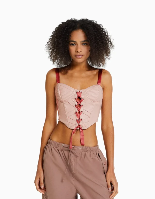 Online Top corsé efecto piel tirantes y lace up satinados MUJER Corsé